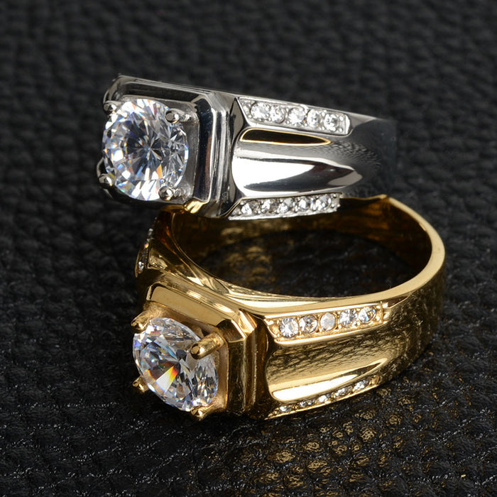 Wholesale Men's Titanium Steel Zircon Diamond Ring JDC-RS-PREMKSLN001