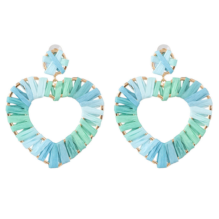 Wholesale exaggerated metal heart earrings raffia handmade JDC-ES-jr036