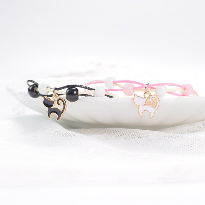 Wholesale Bracelet Alloy Ceramic Cute Black and White Cat MOQ≥2 JDC-BT-XXT006