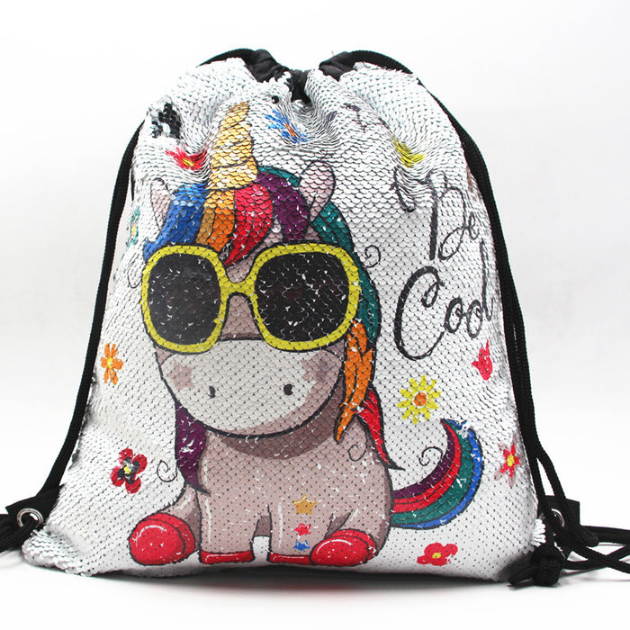 Wholesale Backpack Aluminum Cute Sequin Unicorn Drawstring Pocket JDC-BP-Donglej002