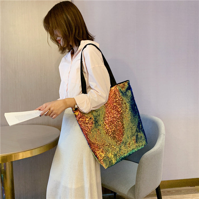Wholesale Handbag Oxford Cloth Sequin Color Changing Shopping Bag One Shoulder JDC-HB-Qianb001