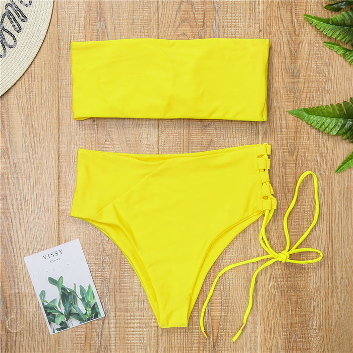 Wholesale Solid Color Sexy Chest Strap Bikini Foreign Trade Split Swimsuit JDC-SD-Scai004