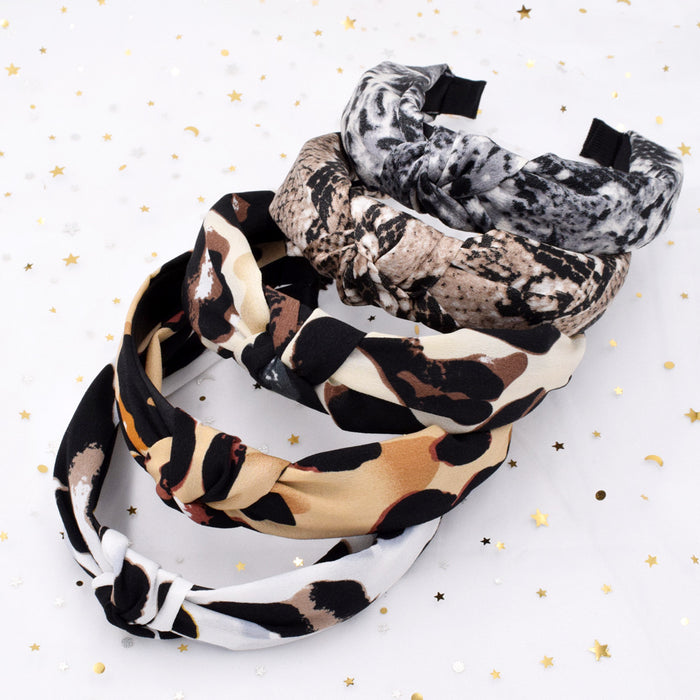 Wholesale snakeskin pattern headband fabric cross knot JDC-HD-GSN008