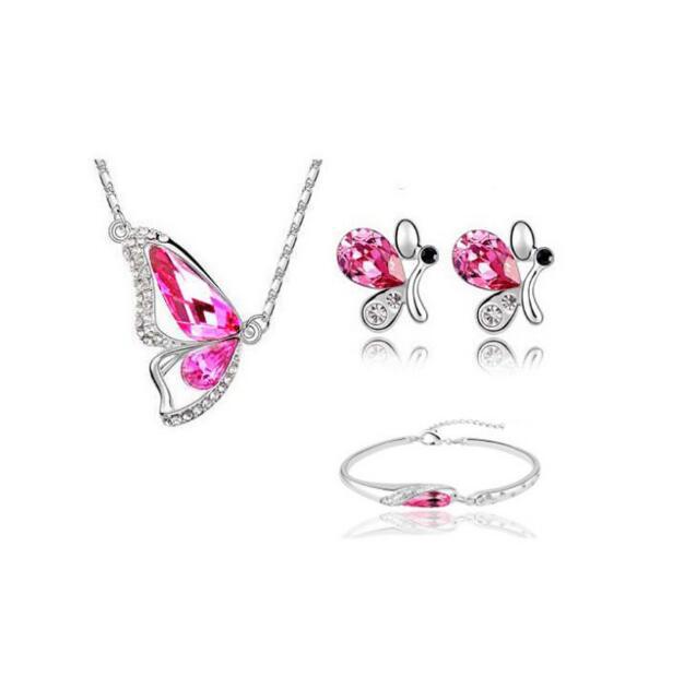 Wholesale Butterfly Crystal Necklace Earring Bracelet Alloy Set JDC-ES-DongX001
