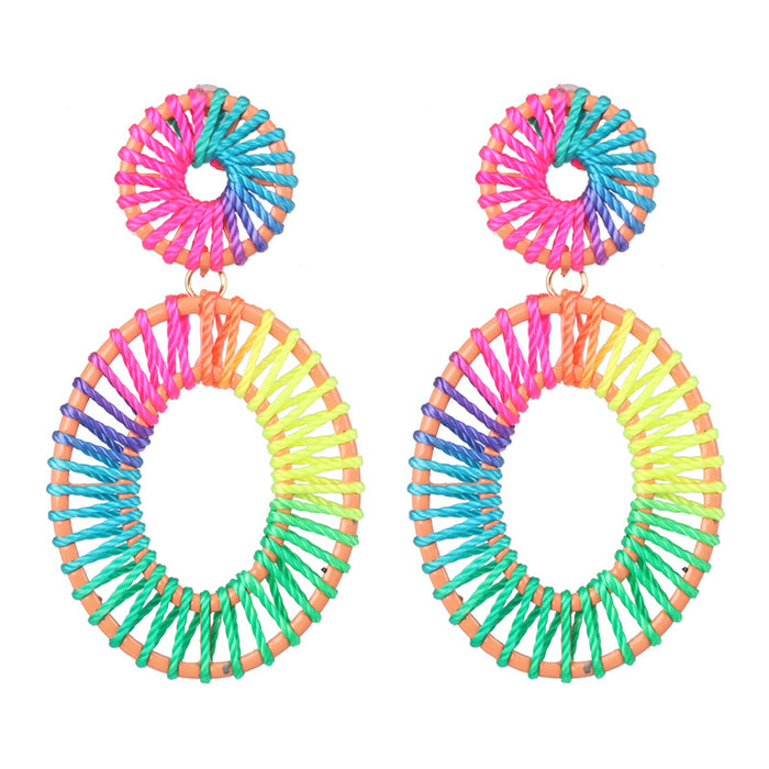 Wholesale Hollow Alloy Dyed Color Raffia Braided Women's Stud Earrings JDC-ES-jj406
