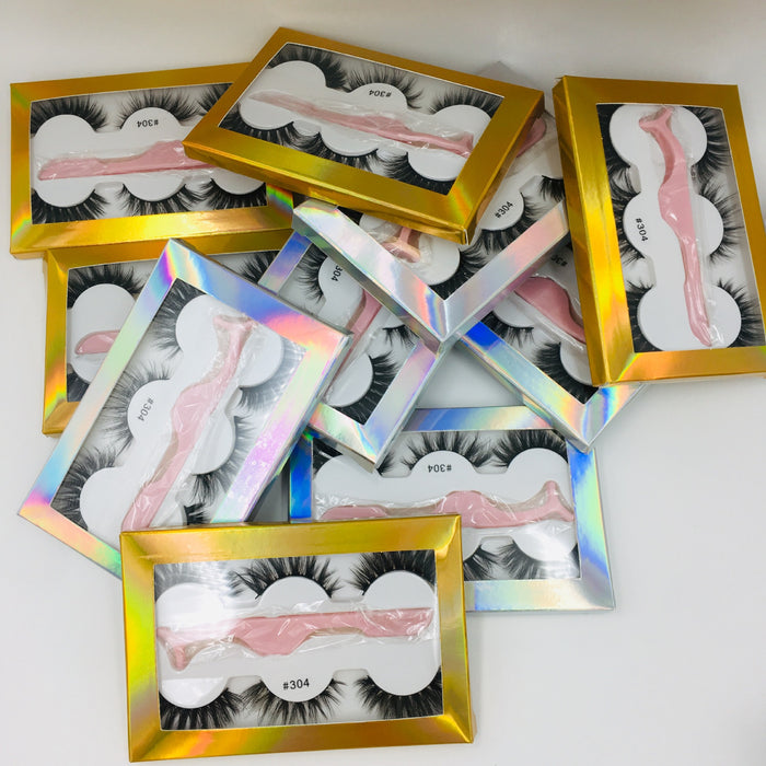 Wholesale 3D Imitation Mink Hair False Eyelashes 3 Pairs Pack with Tweezers JDC-EY-MYan004