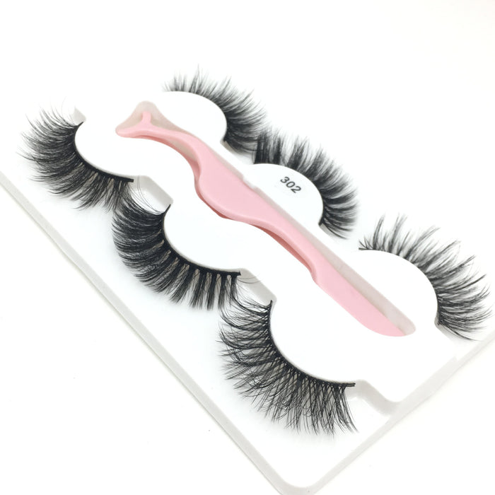Wholesale 3D Imitation Mink Hair False Eyelashes 3 Pairs Pack with Tweezers JDC-EY-MYan004