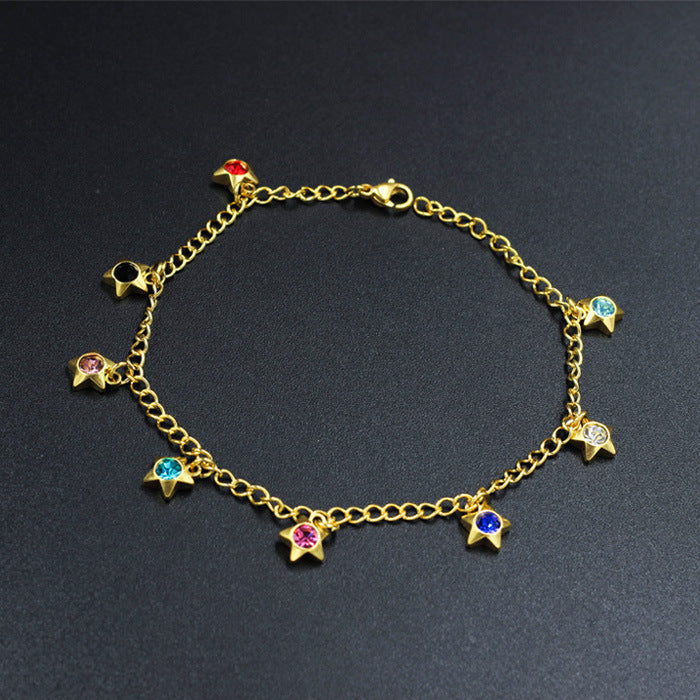 Wholesale Electroplating Gold Flower Love Star Hexagon Anklet JDC-AS-Ais001
