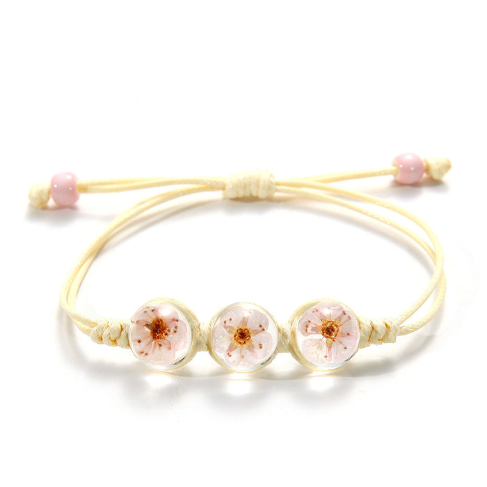 Bracelet de fleur séché en gros pêche fleur bracelet de fleur immortelle bijoux tissé à la main JDC-BT-Songx010