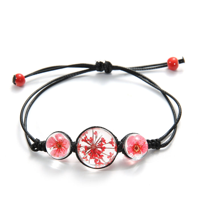 Wholesale Plant Dried Flower Crystal Glass Ball Bracelet Hand Woven Simple JDC-BT-SongX016