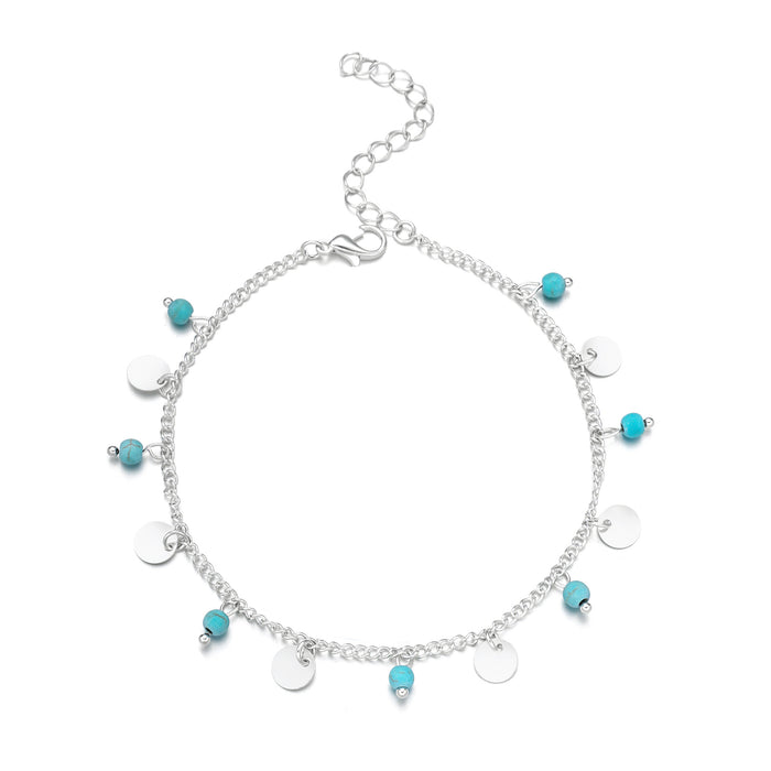 Wholesale turquoise bead sequin anklets JDC-AS-ZW003