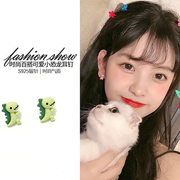 Wholesale Earrings Plastic Cute Little Dinosaur Earrings MOQ≥2 JDC-ES-Shier026