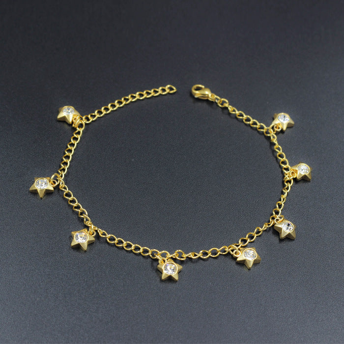 Electroplating Gold Flower Love Star Hexagon Anklet JDC-As-AIS001