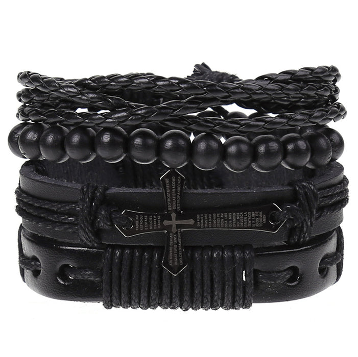 Wholesale Vintage Braided Combination Set Cowhide Diy Men's Leather Bracelet JDC-BT-SaiH001
