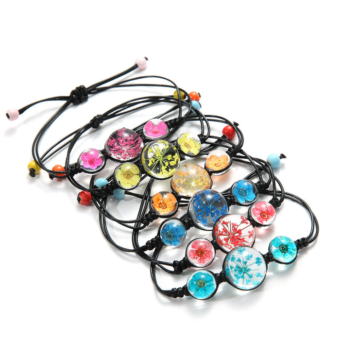 Wholesale Plant Dried Flower Crystal Glass Ball Bracelet Hand Woven Simple JDC-BT-SongX016