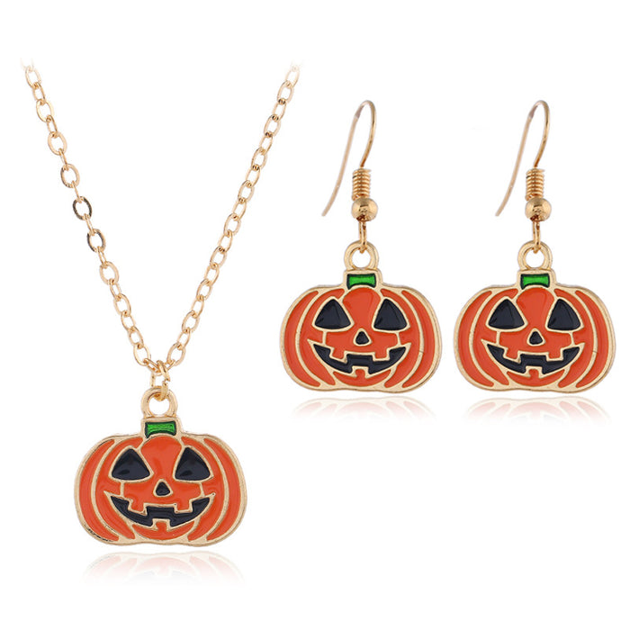Wholesale Earrings Alloy Ceramic Halloween Pumpkin Necklace Earrings MOQ≥2 JDC-ES-Zuol010