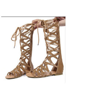 Wholesale Cool Boots Flat Cross Lace Up Boots Tall Hollow Lace Up JDC-SD-WoL003