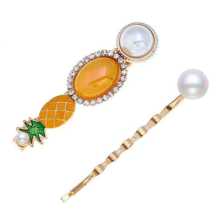 Wholesale small fresh pearl shell pineapple hair clip with diamonds JDC-HC-Zhuih005