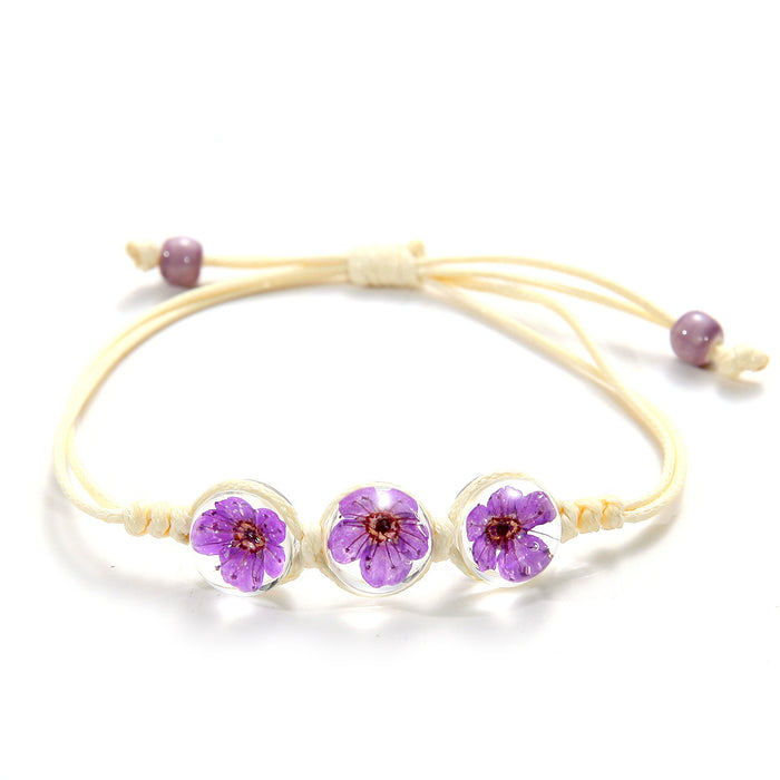 Wholesale Dried Flower Bracelet Peach Blossom Immortal Flower Bracelet Hand Woven Jewelry JDC-BT-SongX010
