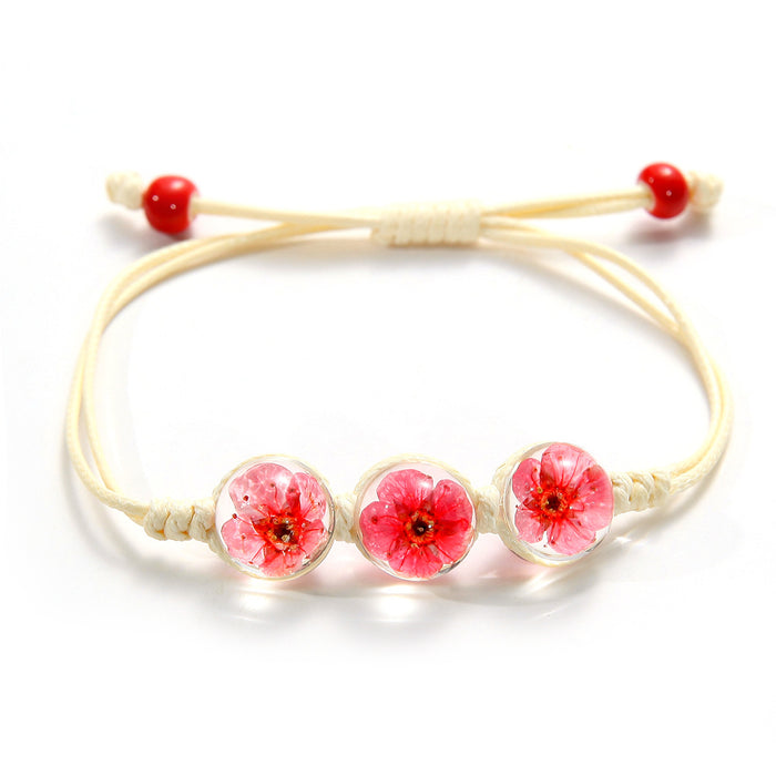 Wholesale Dried Flower Bracelet Peach Blossom Immortal Flower Bracelet Hand Woven Jewelry JDC-BT-SongX010