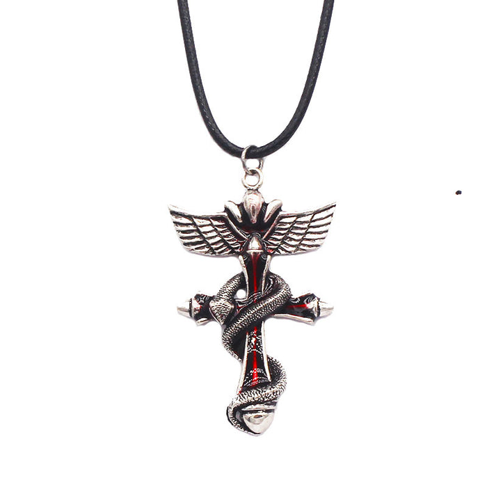 Wholesale Necklaces Alloy Gothic Death Winding Cross Wings JDC-NE-YYFF004