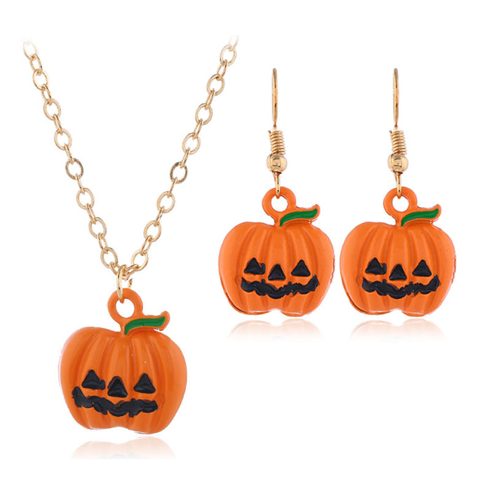 Wholesale Earrings Alloy Ceramic Halloween Pumpkin Necklace Earrings MOQ≥2 JDC-ES-Zuol010