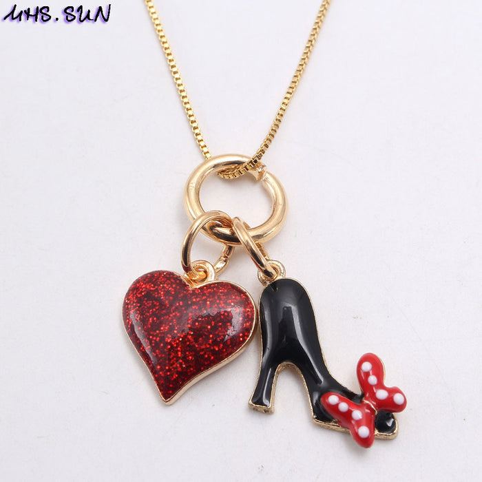 Wholesale red peach heart pendant drip oil alloy children's necklace JDC-NE-nijia003