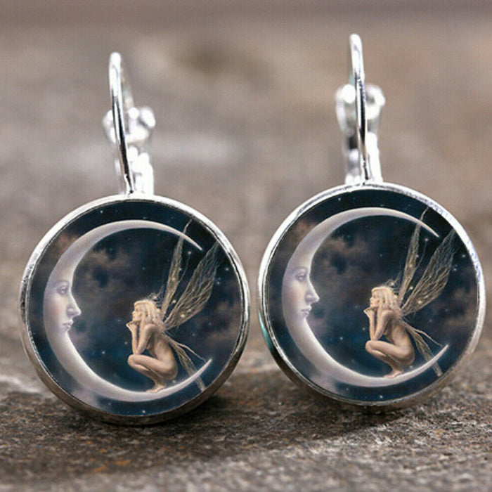 Wholesale Time Stone Pendant Moon Angel Earrings  JDC-ES-Saip048