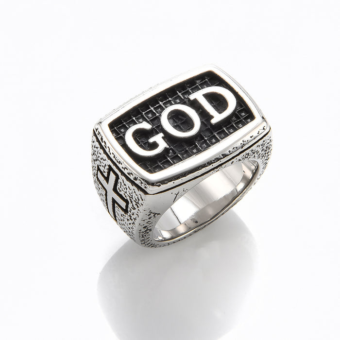 Wholesale Ring Titanium Steel Personality Retro GOD JDC-RS-YiS015