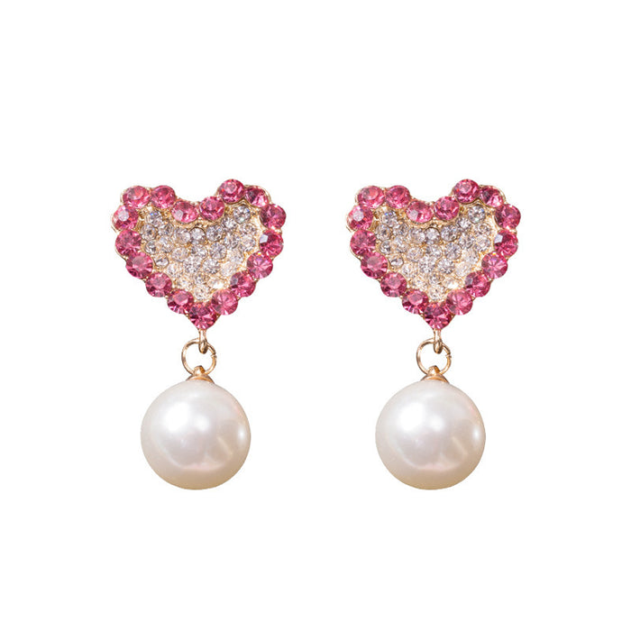 Jewelry WholesaleWholesale love full diamond fringe pink pearl earrings JDC-ES-Sideng021 Earrings 思登 %variant_option1% %variant_option2% %variant_option3%  Factory Price JoyasDeChina Joyas De China