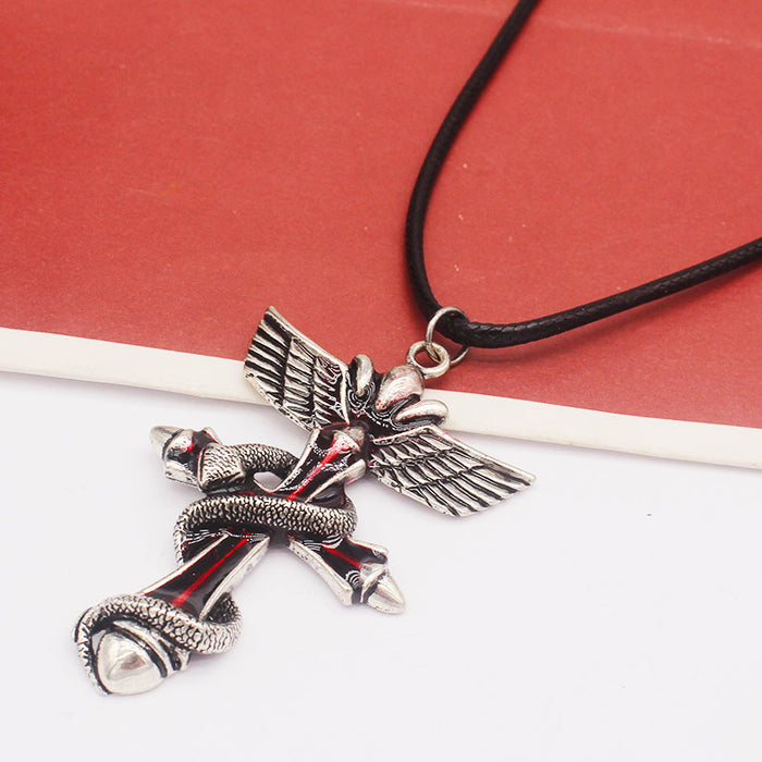 Wholesale Necklaces Alloy Gothic Death Winding Cross Wings JDC-NE-YYFF004