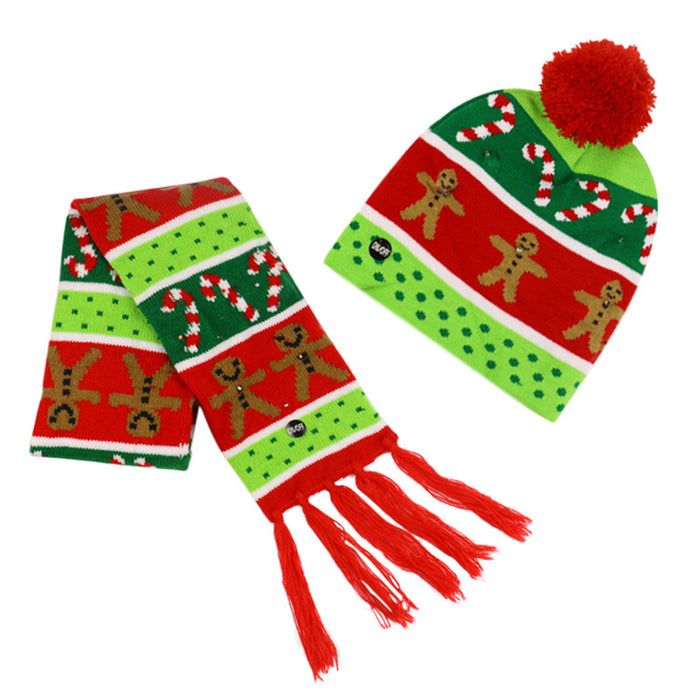 Wholesale Christmas Beanie LED Light Up Warm Knitted Scarf Set JDC-SF-YuanB005