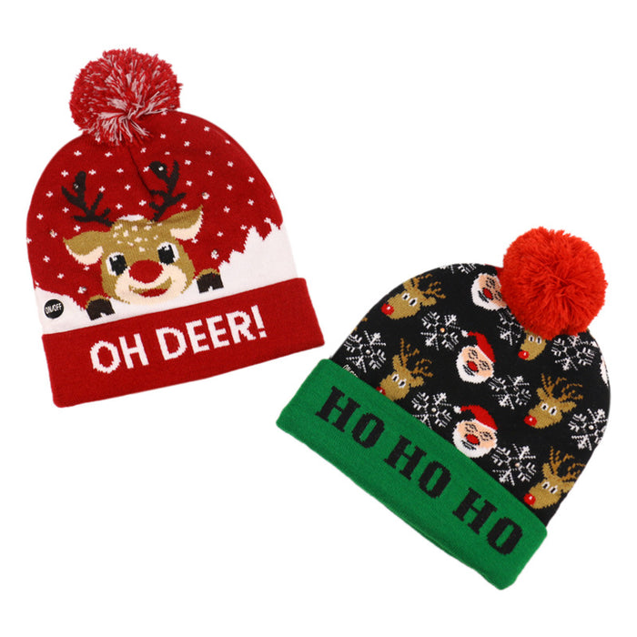 Wholesale Hat Acrylic Christmas Hair Ball LED Light Knitted Hat MOQ≥2 JDC-FH-Yuanb015