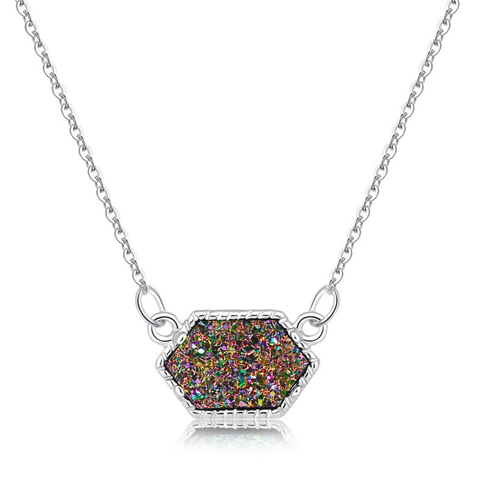 Wholesale Jewelry Multicolor Personality Crystal Cluster Rhombus Pendant Necklace JDC-NE-NM062