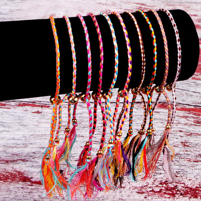 Wholesale hand rubbing bracelet Tibetan cotton rope copper beads tassel bracelet adjustable MOQ≥3 JDC-BT-QiuX014