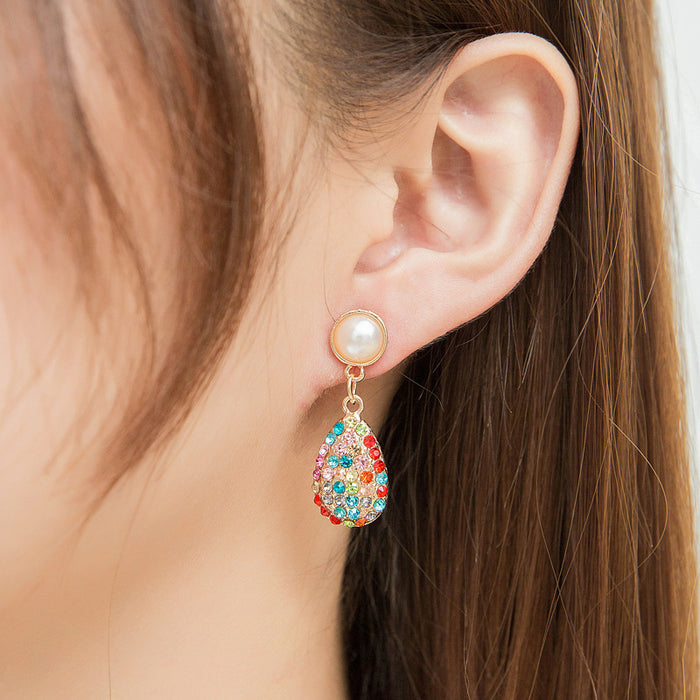 Wholesale Earrings Alloy Color Full Diamond Drop Pearls JDC-ES-D656