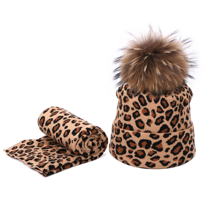 Wholesale Scarf Hat Two Piece Cotton Acrylic Thickening Warm Leopard Spot JDC-SF-Kaip011