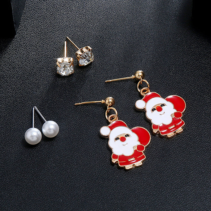 Wholesale Earrings Alloy Christmas Snowflake Elk Pearl Zircon Combination 3 Piece Set JDC-ES-MDD077
