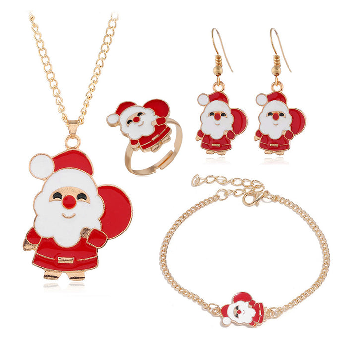 Wholesale Earrings Alloy Enamel Christmas Santa Claus Necklace Bracelet Jewelry Set JDC-ES-MDD068