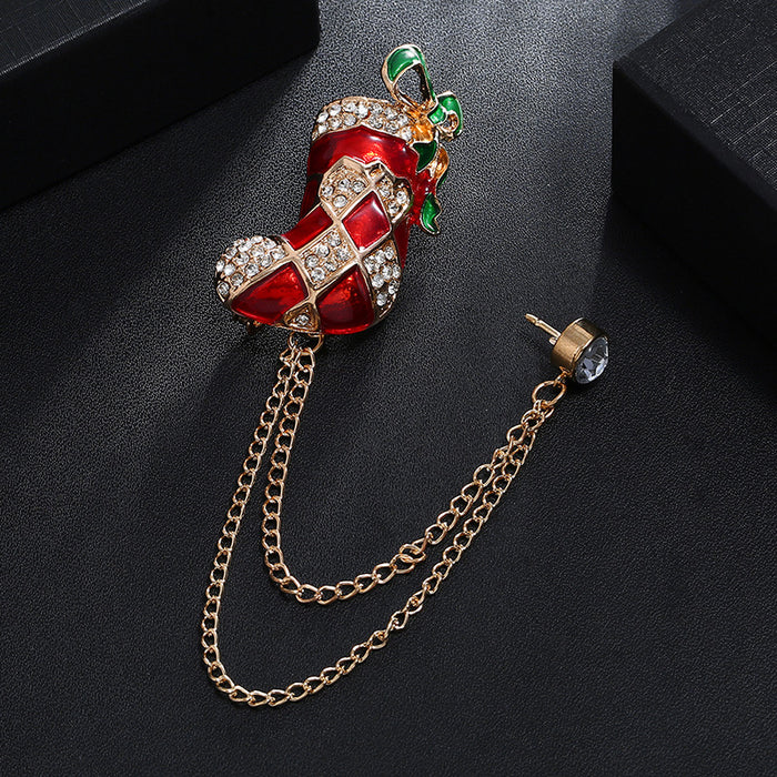 Wholesale Brooch Alloy Christmas Diamond Boots Double Chain JDC-BC-MDD011