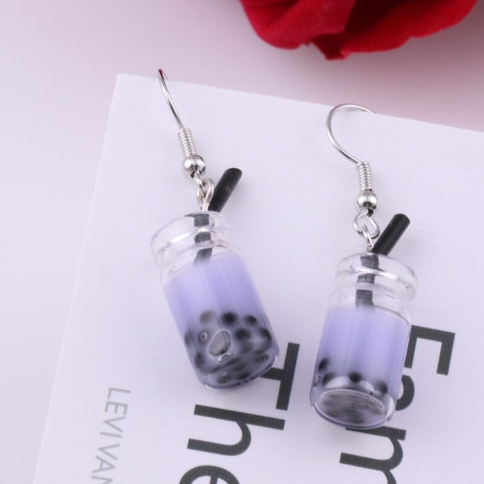 Wholesale purple resin milk tea Earrings JDC-ES-dir008
