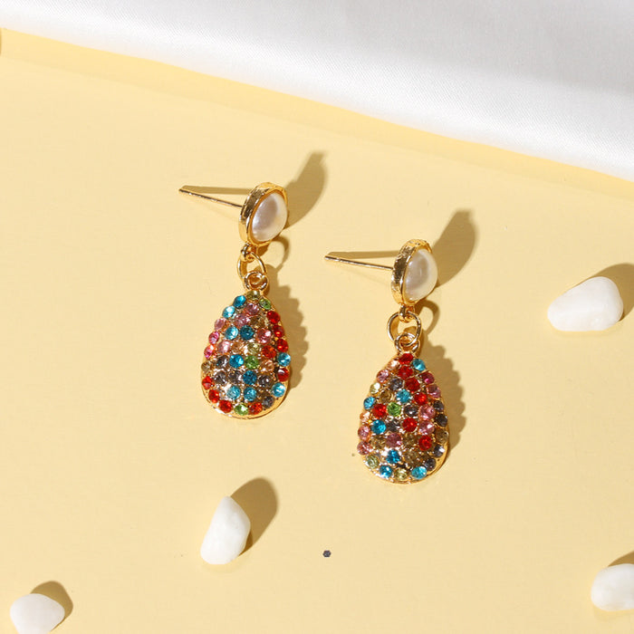Wholesale Earrings Alloy Color Full Diamond Drop Pearls JDC-ES-D656
