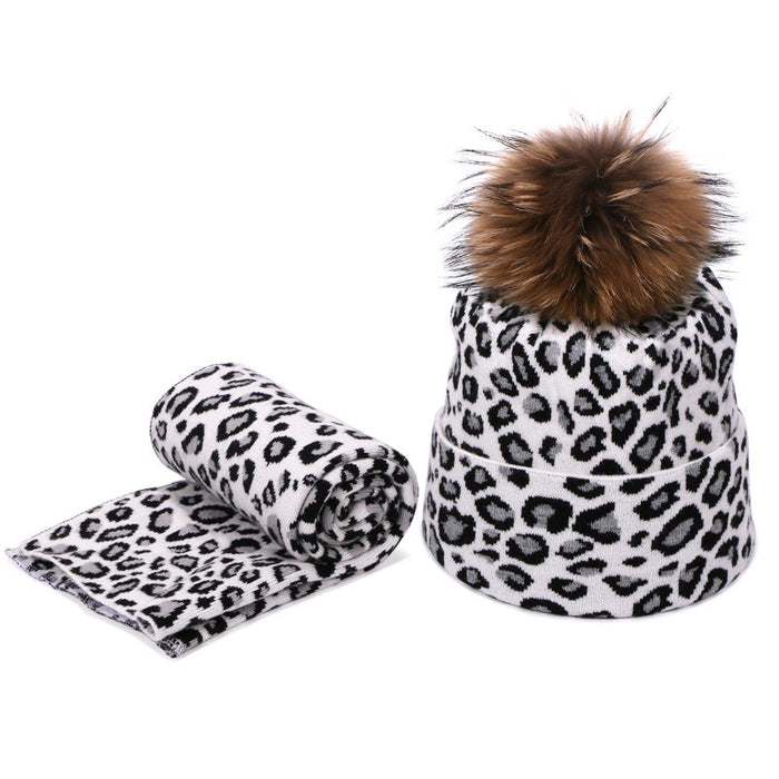 Wholesale Scarf Hat Two Piece Cotton Acrylic Thickening Warm Leopard Spot JDC-SF-Kaip011