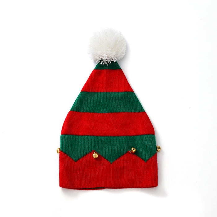 Wholesale Hat Acrylic Christmas Kids Striped Fur Ball Bell Knitted Hat JDC-FH-LvZhe004