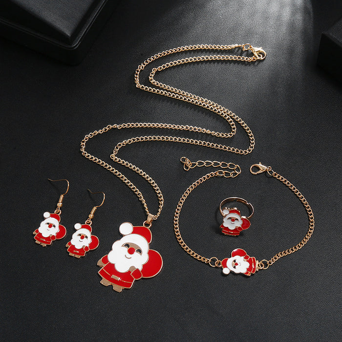 Wholesale Earrings Alloy Enamel Christmas Santa Claus Necklace Bracelet Jewelry Set JDC-ES-MDD068