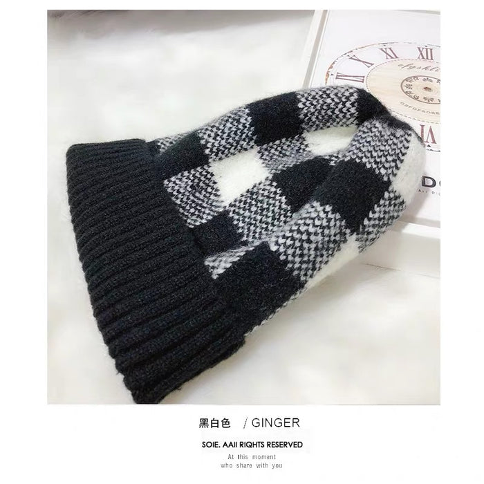 Wholesale Hat Acrylic Fleece Warm Simple Mixed Color Plaid Knitted Hat JDC-FH-YueH014