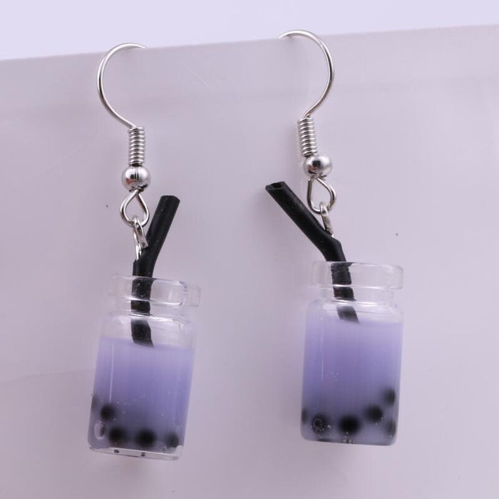 Wholesale purple resin milk tea Earrings JDC-ES-dir008