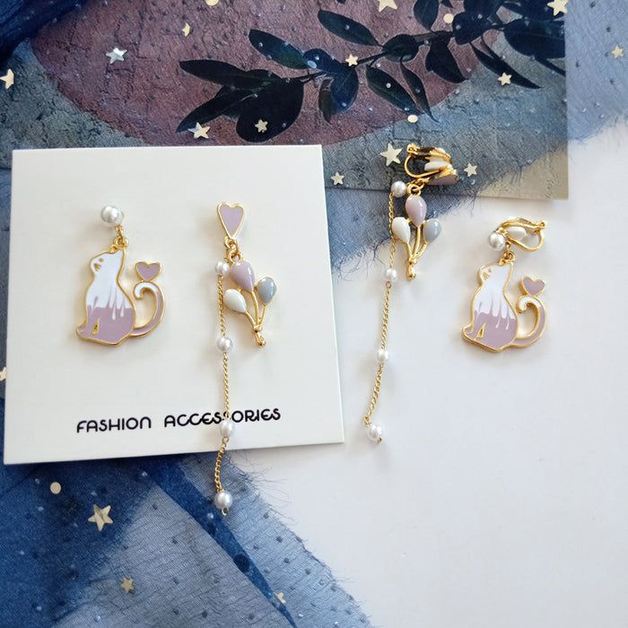 Wholesale Earrings Alloy Pearl Balloon Cat Stud Earrings JDC-ES-BLD015