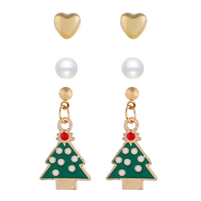 Wholesale Earrings Alloy Christmas Snowflake Elk Pearl Zircon Combination 3 Piece Set JDC-ES-MDD077