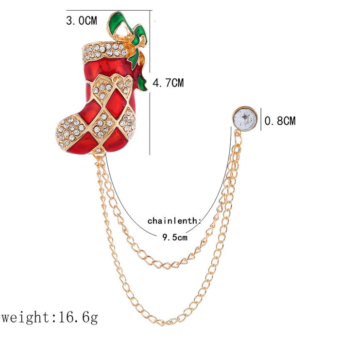 Wholesale Brooch Alloy Christmas Diamond Boots Double Chain JDC-BC-MDD011